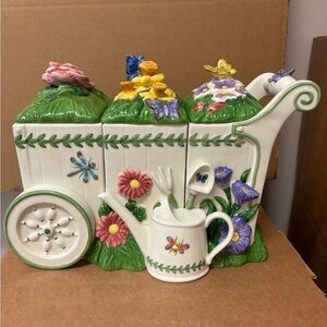 CANISTER SET ~ 3 Piece PORTMEIRION, Botanic Garden, Flower Cart, Flowers, Water